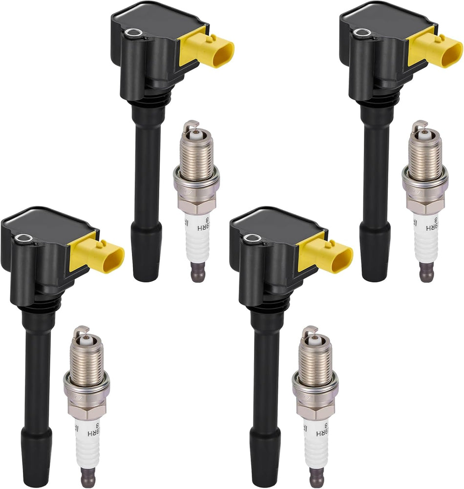 BDFHYK 4 Ignition Coil Pack UF832 and 4 Iridium Spark Plug 93618 Compatible with Fiat 2017-2020 124 Spider 1.4L l4 Coil for 5C2336 68320163AA