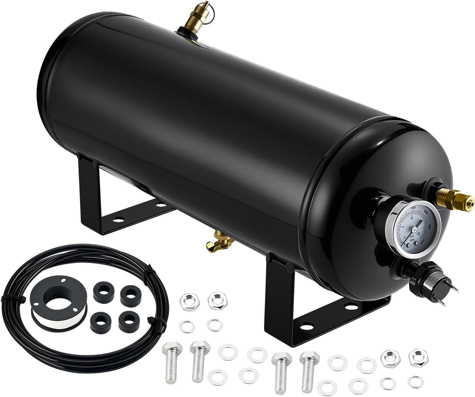 BDFHYK 1.5 Gallon Compressed Air Tank - 6 Ports with 1/4-Inch NPT Thread, 150 PSI Rated On-Board Air Tank for Air Suspension System, Air Brake System, Tire Inflation & Truck/Train Horns/Car