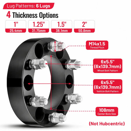 BDFHYK 2 inch 6x139.7 wheel spacers with 108 mm hub bore for Chevy GMC trucks