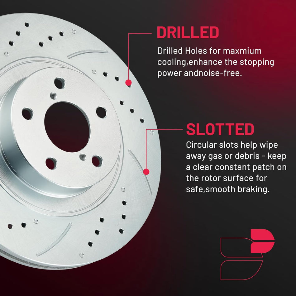 BDFHYK Front & Rear Brake Kit for Subaru Forester (2009–2013), Impreza (2013) & Legacy/Outback, Drilled & Slotted Rotors, Ceramic Pads,Replace S-31407, S-31509, D-929