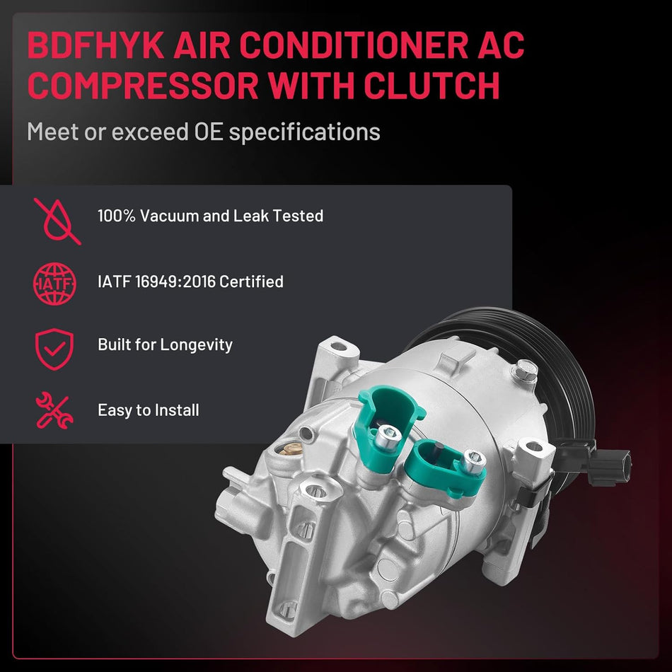 BDFHYK A/C Compressor 198354 For Kia Soul 2012-2013 L4 2.0L, Hyundai 2013 Elantra, Elantra Coupe/GT L4 1.8L