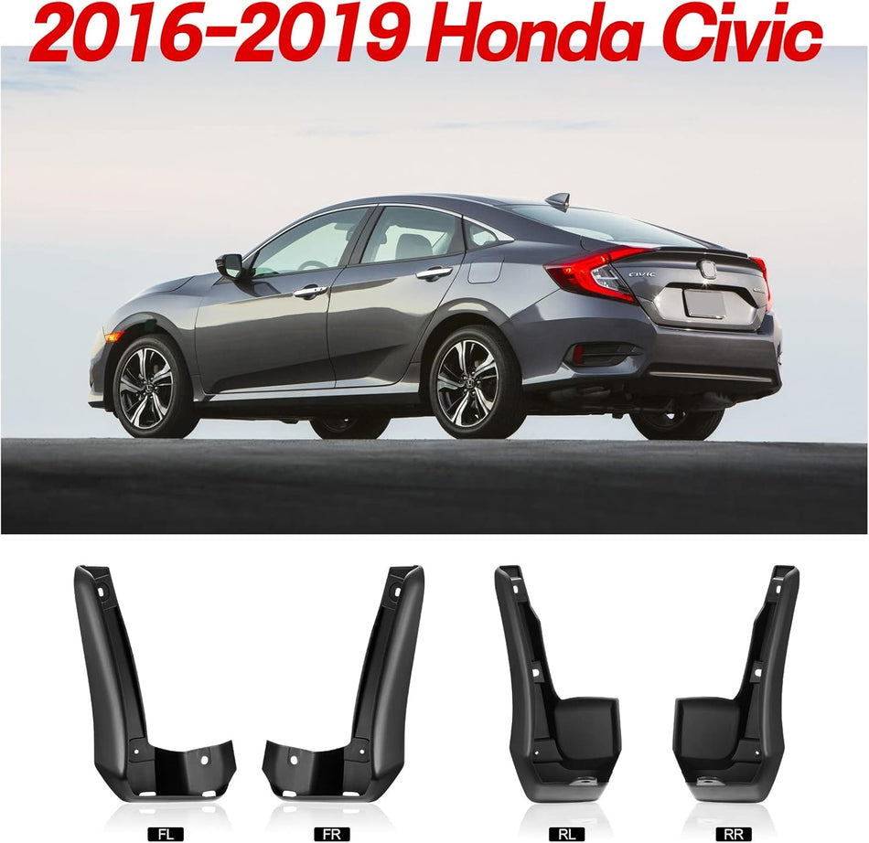 Mud Flaps for Honda Civic 2016–2019, Front & Rear 4PCS, Without Fender Flares
