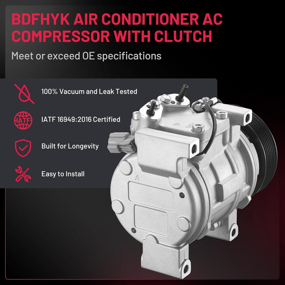 BDFHYK A/C Compressor 38810PNB006 For Honda CR-V L4 2.4L 2002 2003 2004 2005 2006