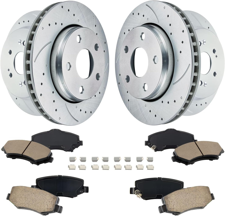 BDFHYK Front and Rear Brake Kit Compatible with Jeep Wrangler JK 2018, Compatible with Jeep Wrangler 2007-2017, Drilled Slotted Brakes Rotors and Ceramic Brake Pads, Replace S-53040, S-53041, D-1273