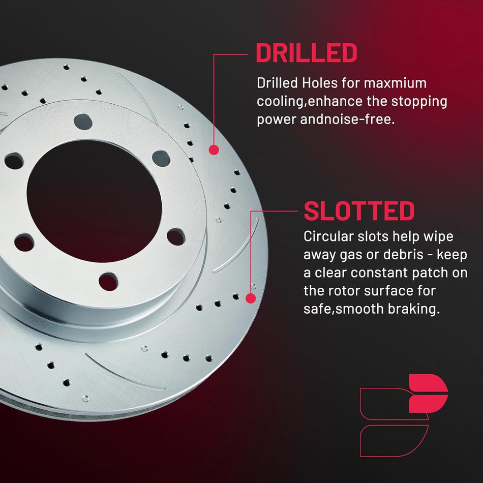 BDFHYK Front Brake Kit for Toyota Tacoma (2005–2021), FJ Cruiser & 4Runner, Drilled & Slotted Rotors, Ceramic Pads