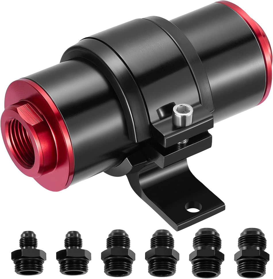 BDFHYK Inline Fuel Filter 100 Micron with 6AN 8AN 10AN Adapter & Bracket Clamp 50MM Universal, Aluminum High Flow Fuel Filter for EFI, LS Engine, Diesel Red