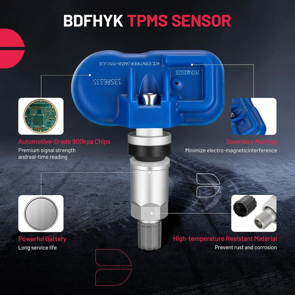 BDFHYK 315MHz TPMS Sensor 4PCS – Chevy, GMC, Buick, Cadillac, Pontiac, SAAB, Blue, Replace# 13586335 / 13581558 / 15922396