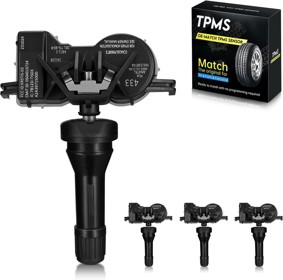 BDFHYK 4PCS TPMS Sensors 433 MHz Programmed Tire Pressure Sensor Compatible with Jeep Dodge Chrysler Replaces# 68313387AB Tire Pressure Monitoring System