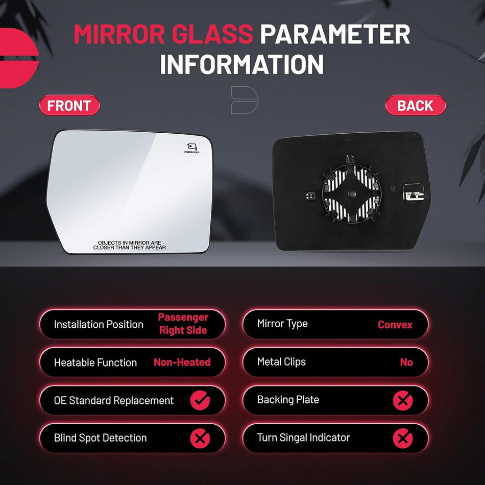 BDFHYK Mirror Glass Compatible with F150 2004-2014 Side View Heated Convex Mirror Glass with Backing Plate, Replaces 4L3Z-17K707-DA, 4L3Z17K707DA, Heated (Right Side)