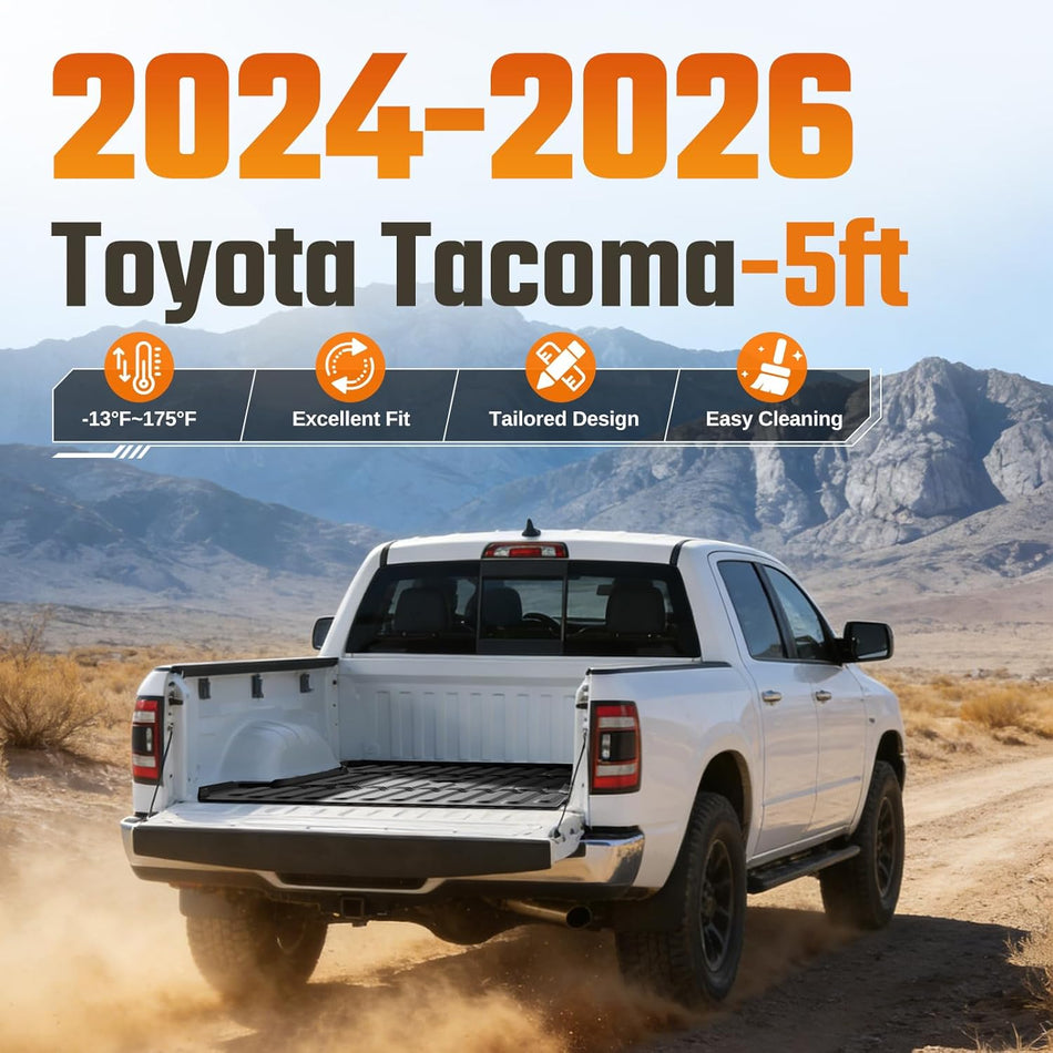2024-2026 Toyota Tacoma 5FT Bed Truck Bed Mat, Flush Fit Heavy-Duty TPE Cargo Liner | BDFHYK