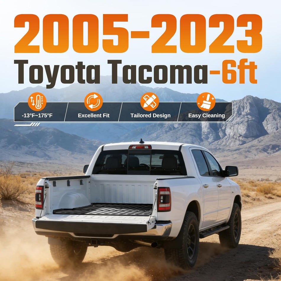 2005-2023 Toyota Tacoma 6FT Bed Truck Bed Mat, High-Wall TPE Cargo Liner | BDFHYK