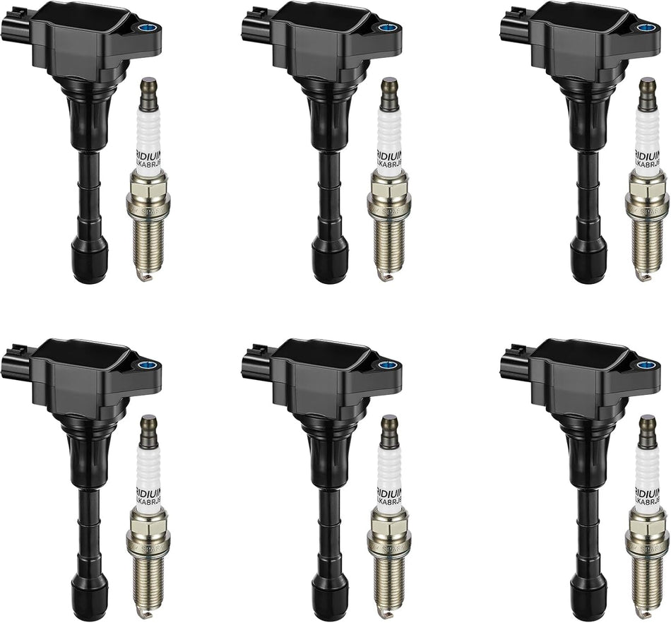 BDFHYK Ignition Coil Pack UF617 and Iridium Spark Plugs 90174 Compatible with Nissan 370Z INFINITI FX37 G37 M37 Q40 Q50 Q60 Q70 QX70 370Z 3.7L 5.6L V6 V8 22448EY00A, Sets of 6