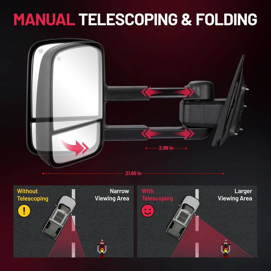 Towing Mirrors for Chevy Silverado 1500 2014–2017, GMC Sierra 1500 2014–2017, Power Heated, Pair