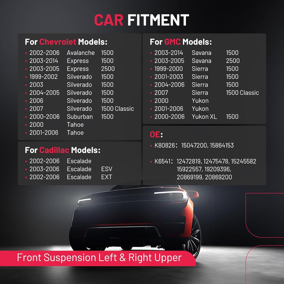 Front Upper Control Arm (4PCS) with Ball Joint For 1999-2014 Chevrolet Avalanche 1500/Express 1500/2500/Silverado 1500,1999-2014 GMC Savana 1500