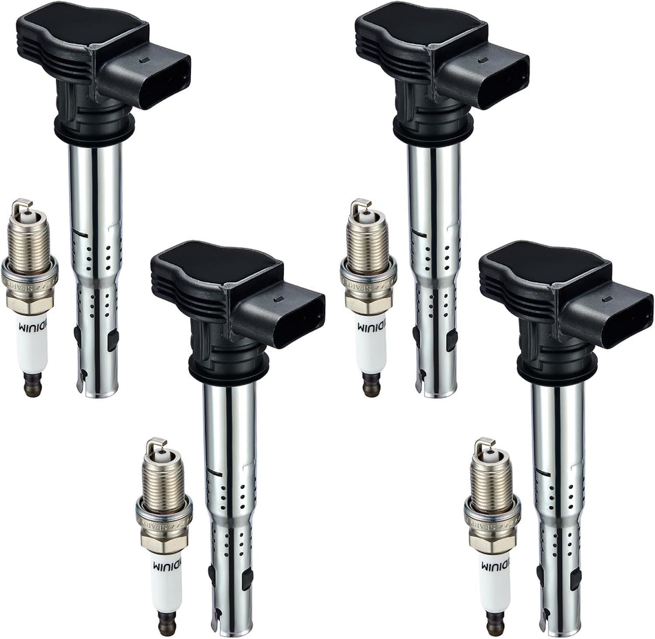 BDFHYK Ignition Coil Pack and Iridium Spark Plugs Compatible with Audi Volkswagen 2.0L L4 4.2L V8 for UF575 PFR7S8EG,Sets of 4