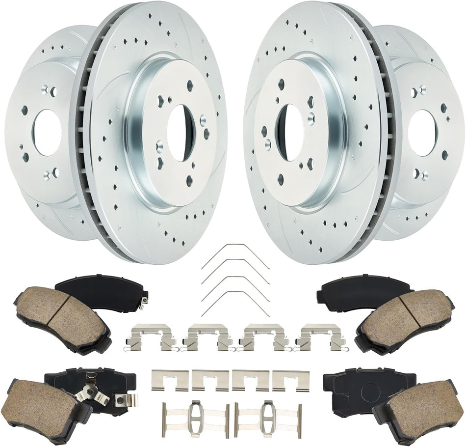 BDFHYK Front and Rear Brake Kit Compatible with Honda CR-V 2012 2013 2014 2015 2016, L4 2.4L, Drilled Slotted Brakes Rotors and Ceramic Brake Pads, Replace S-31455, S-31372, D-1521, D-1086