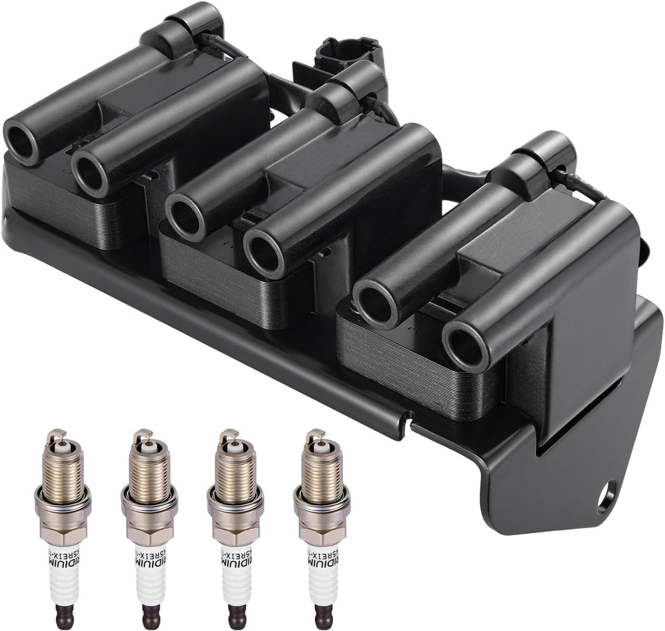 BDFHYK 1 Ignition Coil Pack UF284 and 4 Iridium Spark Plug 5464 Compatible with Hyundai 1999-2001 Sonata; Compatible with Kia 2002-2006 Magentis, 2001-2006 Optima 2.5L 2.7L V6 Coil for C1227 5C1157