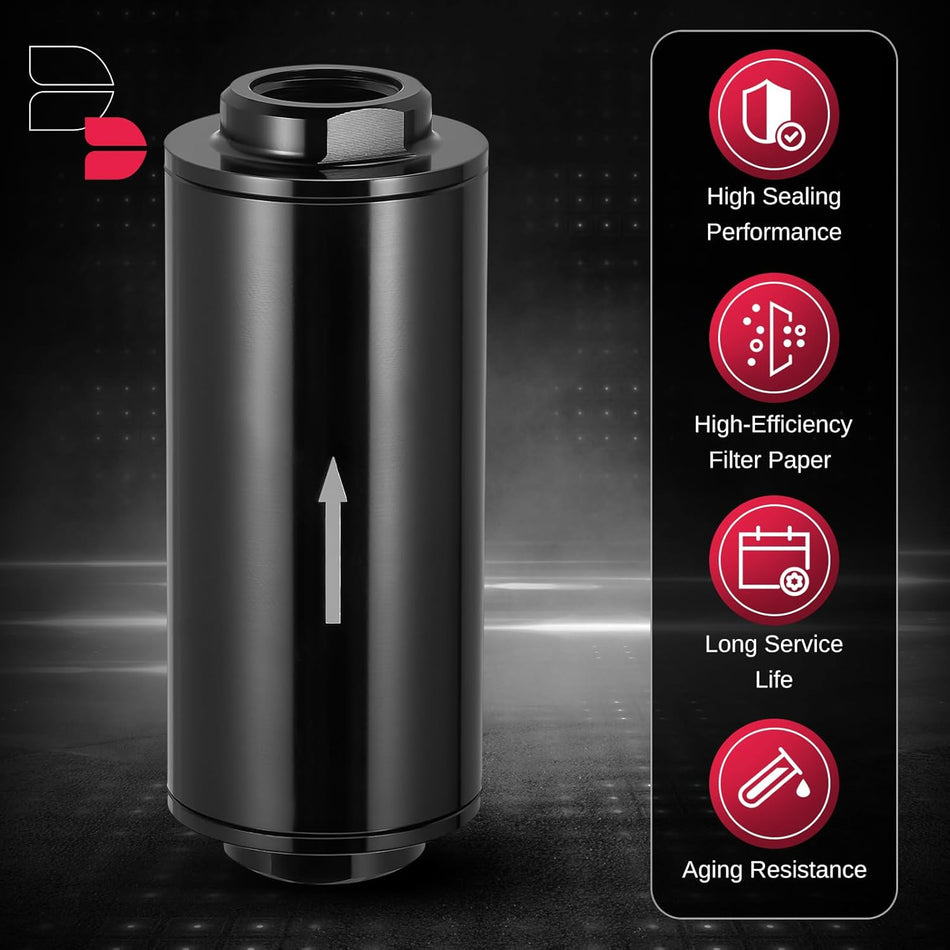 10 Micron Inline Fuel Filter with 6AN 8AN 10AN Adapter, 50MM Aluminum for EFI Fuel System, Oil Fuel Filter Kit for Filtering Gasoline, Diesel, E859