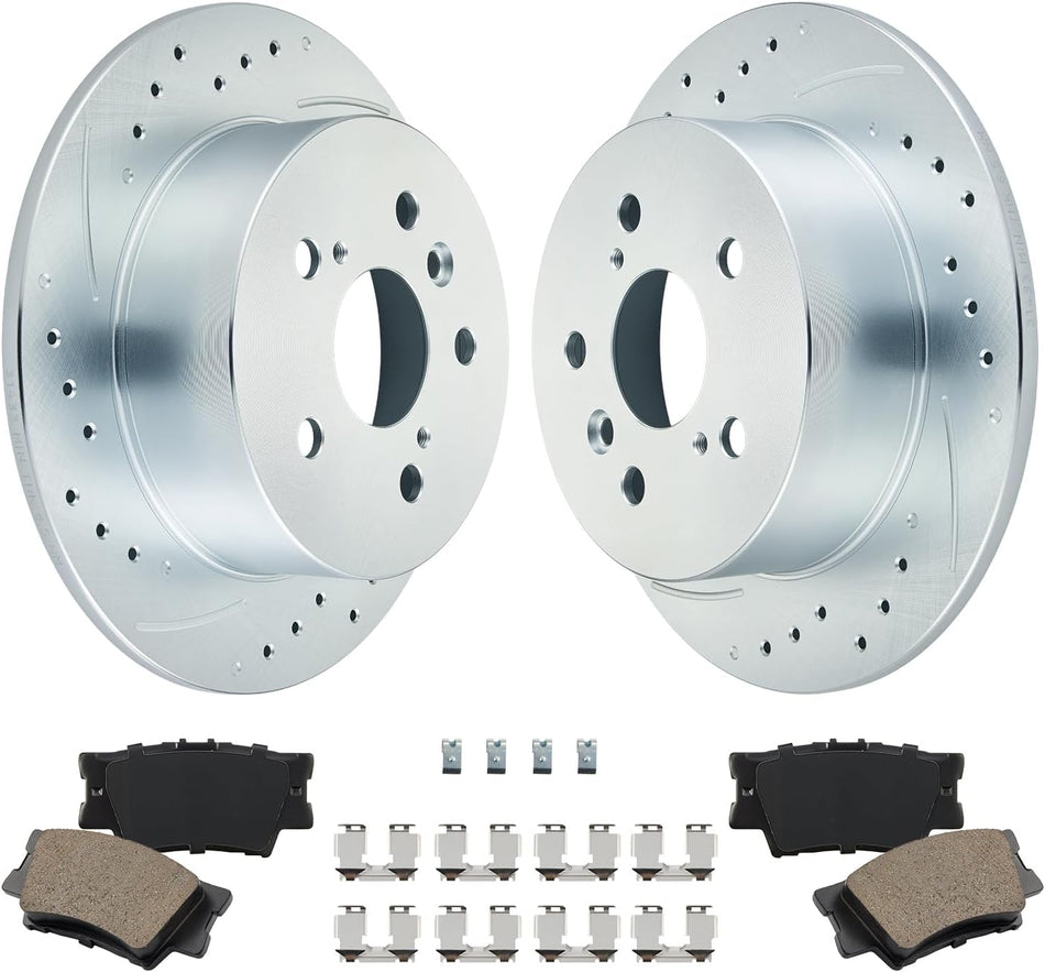 BDFHYK Rear Brake Kit Compatible with Toyota Camry 07-11, Avalon 08-12, Compatible with Lexus ES350 07-12, V6 3.5L, Drilled Slotted Brakes Rotors and Ceramic Brake Pads, Replace S-31433, D-1212