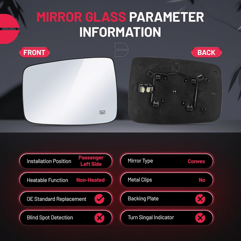 BDFHYK Mirror Glass Compatible with Dodge Ram 1500 2500 2009-2018 Side View Exterior Mirror with Backing Plate, Replaces 68050299AA, 68079363AA, Heated (Left Side)
