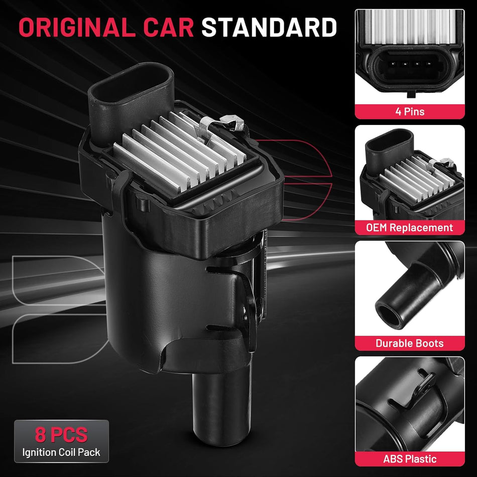 BDFHYK Ignition Coil Pack UF262 Set of 8 Compatible with Silverado 1500 2500 Tahoe Suburban Express Sierra Savana Yukon XL Escalade 4.8L 5.0L 5.3L 6.0L V8 Replacement for E254P D585 C1251 5C1082