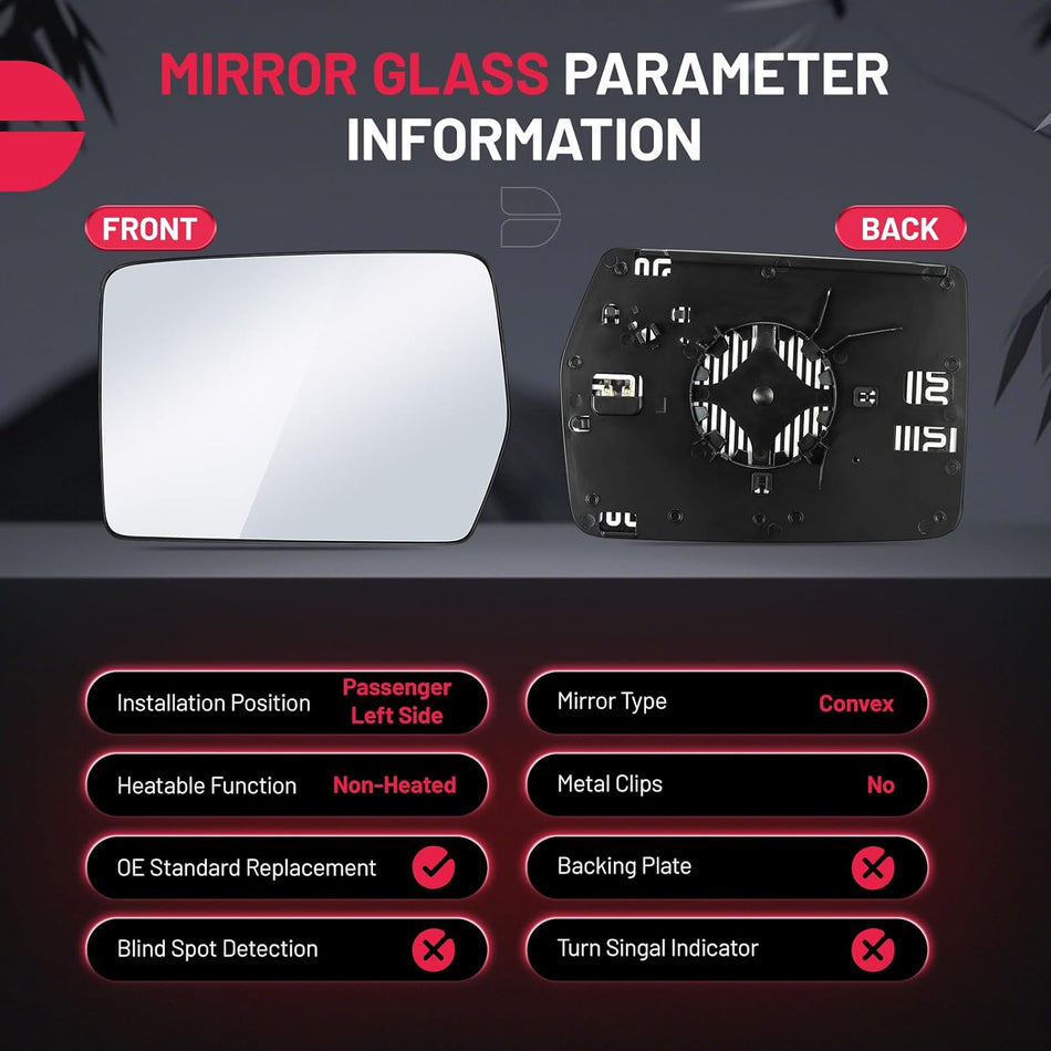 BDFHYK Mirror Glass Compatible with F150 2004-2014 Side View Exterior Mirror Glass with Backing Plate, Replaces 4L3Z-17K707-DB, 4L3Z17K707DB, Heated (Left Side)