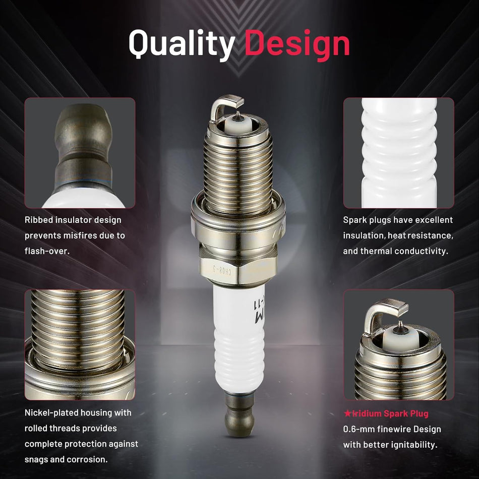 BDFHYK Set of 6 Iridium Spark Plug Compatible with Integra Odyssey Accord Elantra Santa Fe Rio,1.5L 1.6L 2.0L 2.2L 3.0L 3.5L 4.5L L4 V6 V8,Replacement for 4503 PK16TT 000018KJ13 0031595403 0031598103