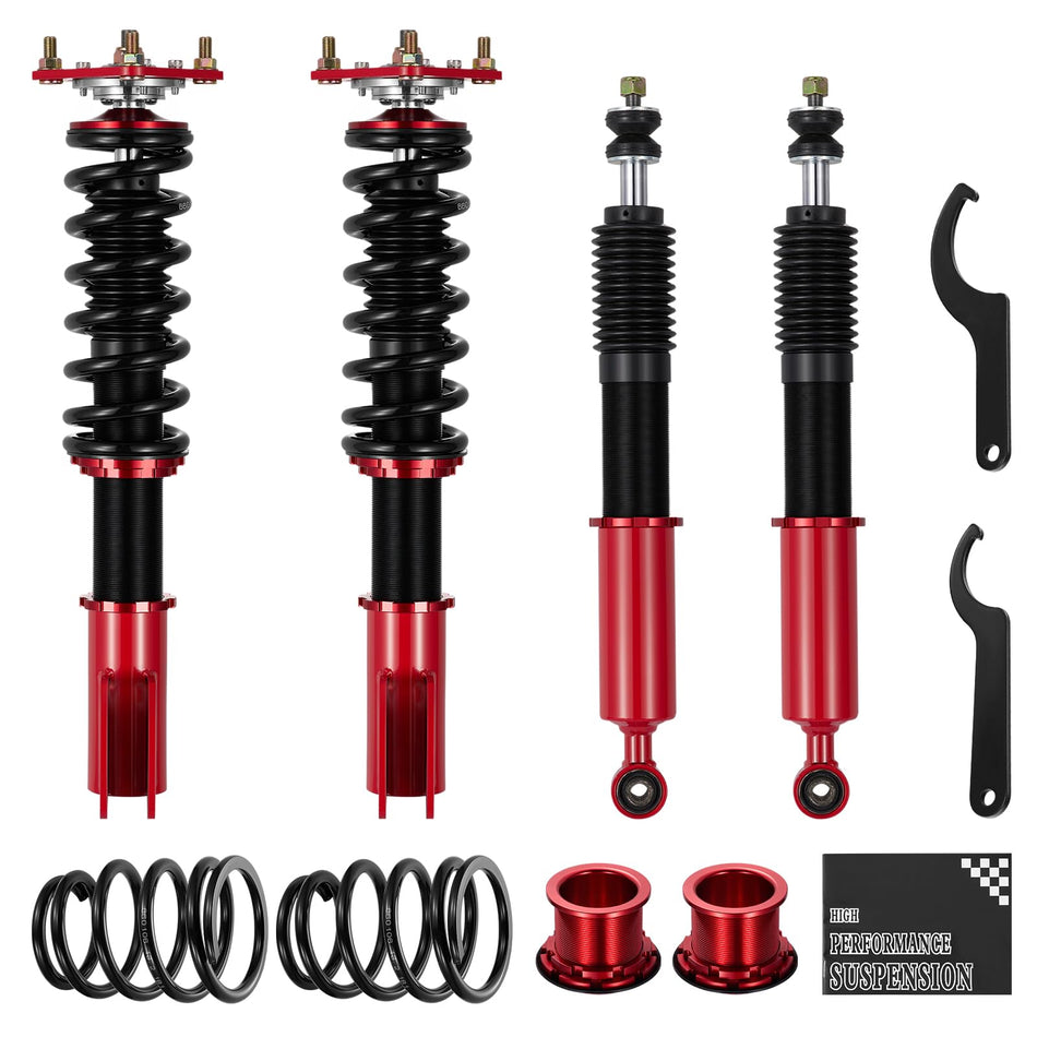 BDFHYK Coilovers Compatible with Ford Mustang 1994-2004 Shock Absorber Replacement 4 PCS, Adjustable Height Coilovers Suspension Kit Lowering Kit, Red