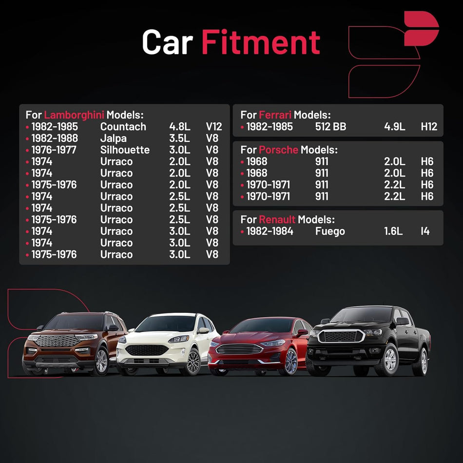 BDFHYK 5044 Iridium Spark Plugs Compatible with Porsche for Ferrari for Lamborghini 911 Countach Jalpa Silhouette Urraco 512 BB for Renault Fuego 2.0L 2.5L 3.0L H6 V8 Replacement for BR8EIX Set of 4