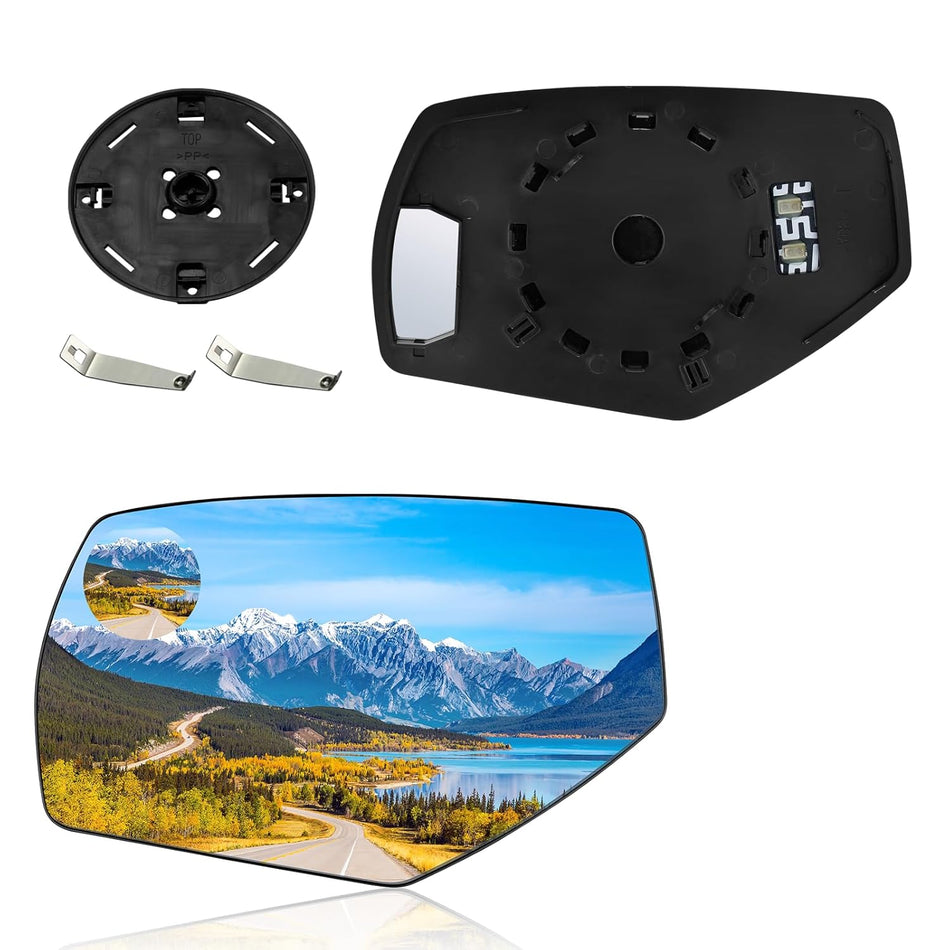 BDFHYK Mirror Glass Compatible with Chevy Silverado, Compatible with GMC Sierra 1500 2500HD 3500HD Side View Exterior Mirror with Backing Plate, GM1324145 22919747, Heated (Left Side)
