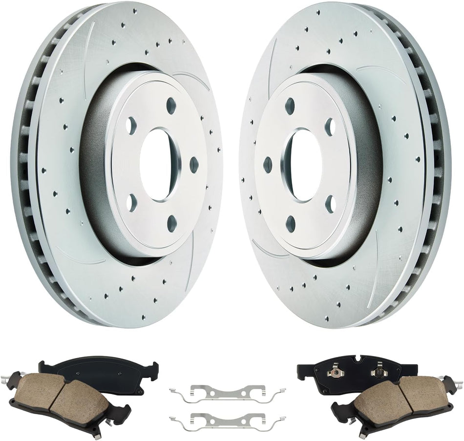 BDFHYK Front Brake Kit Compatible with Jeep Grand Cherokee 11-18, Compatible with Dodge Durango 11-20, V6 V8 3.6L 3.0L, Drilled Slotted Brakes Rotors and Ceramic Brake Pads, Replace S-53062, D-1455