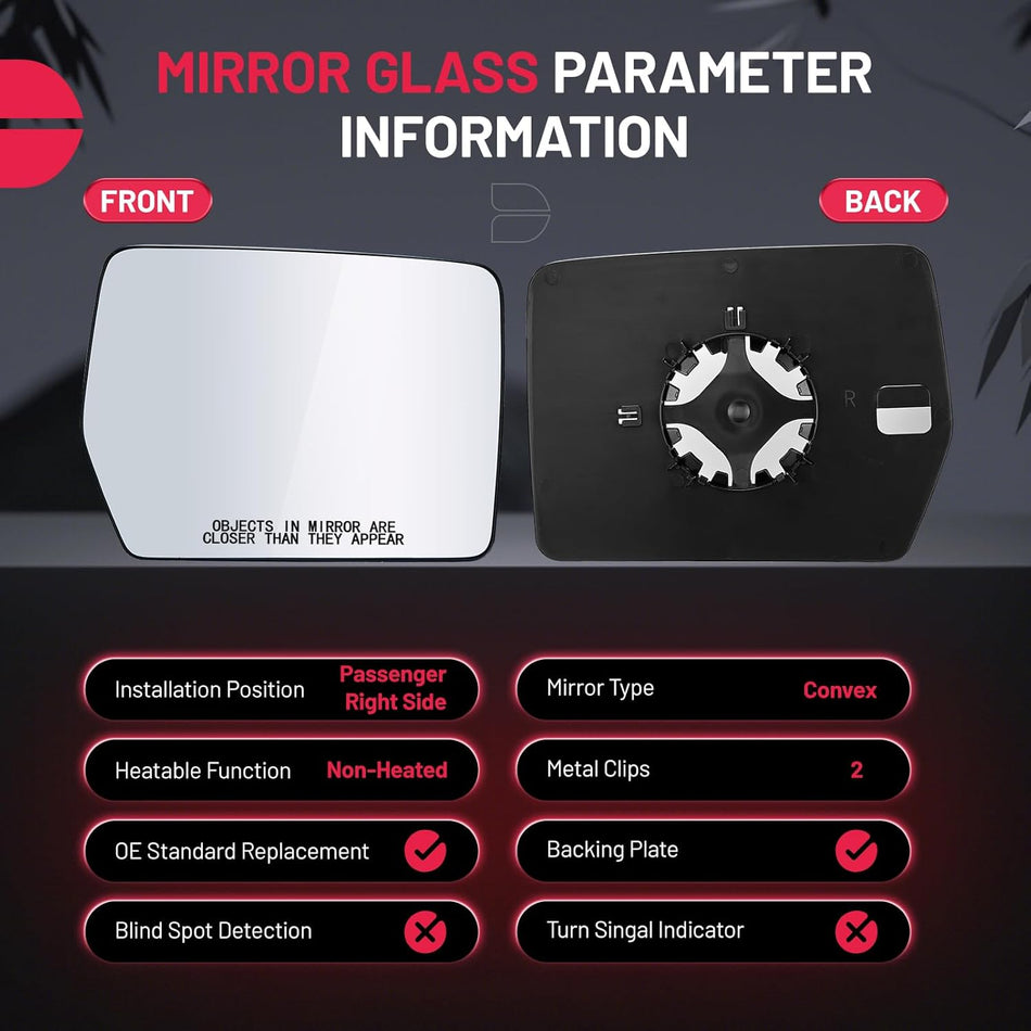 BDFHYK Mirror Glass Compatible With 2004-2010 F-150 Convex rear view mirror with backing plate, Replaces 4L3Z17K707AB (Right Side)