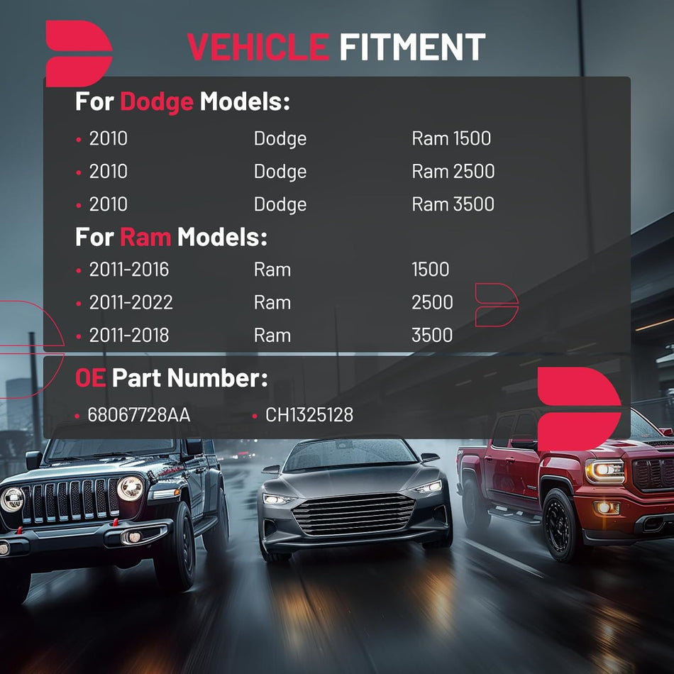 BDFHYK Mirror Glass Replacement Compatible with Ram 2500 11-22, Compatible with Dodge Ram 1500 2010, Side View Exterior Mirror with Backing Plate, Replaces 68067728AA, Heated (Right Side)