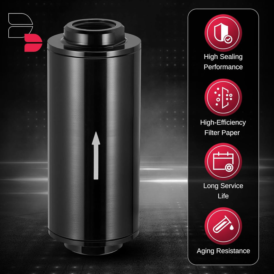 100 Micron Inline Fuel Filter with 6AN 8AN 10AN Adapter, Universal 50MM Aluminum High Flow Fuel Filter for EFI, LS Engine, Diesel