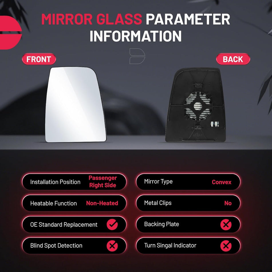 BDFHYK Mirror Glass Compatible with Transit T150 T250 T350 2015-2022 Side View Heated Convex Mirror Glass with Backing Plate, Replaces CK4Z17K707D (Right Upper Side)