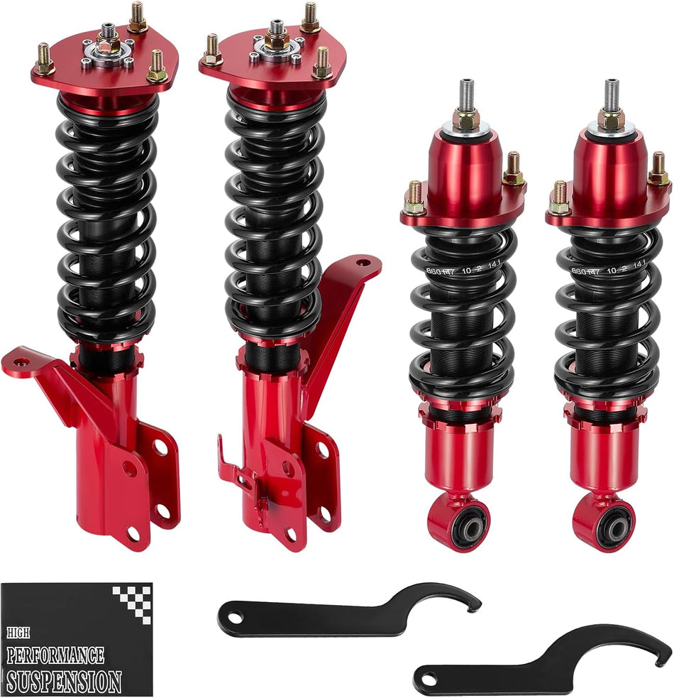 BDFHYK Coilovers Compatible with Honda Civic 2003-2005 1.3L l4, Civic 2001-2005 1.7L l4, Shock Absorber Replacement 4 PCS, Adjustable Height Coilovers Suspension Kit Lowering Kit, Red