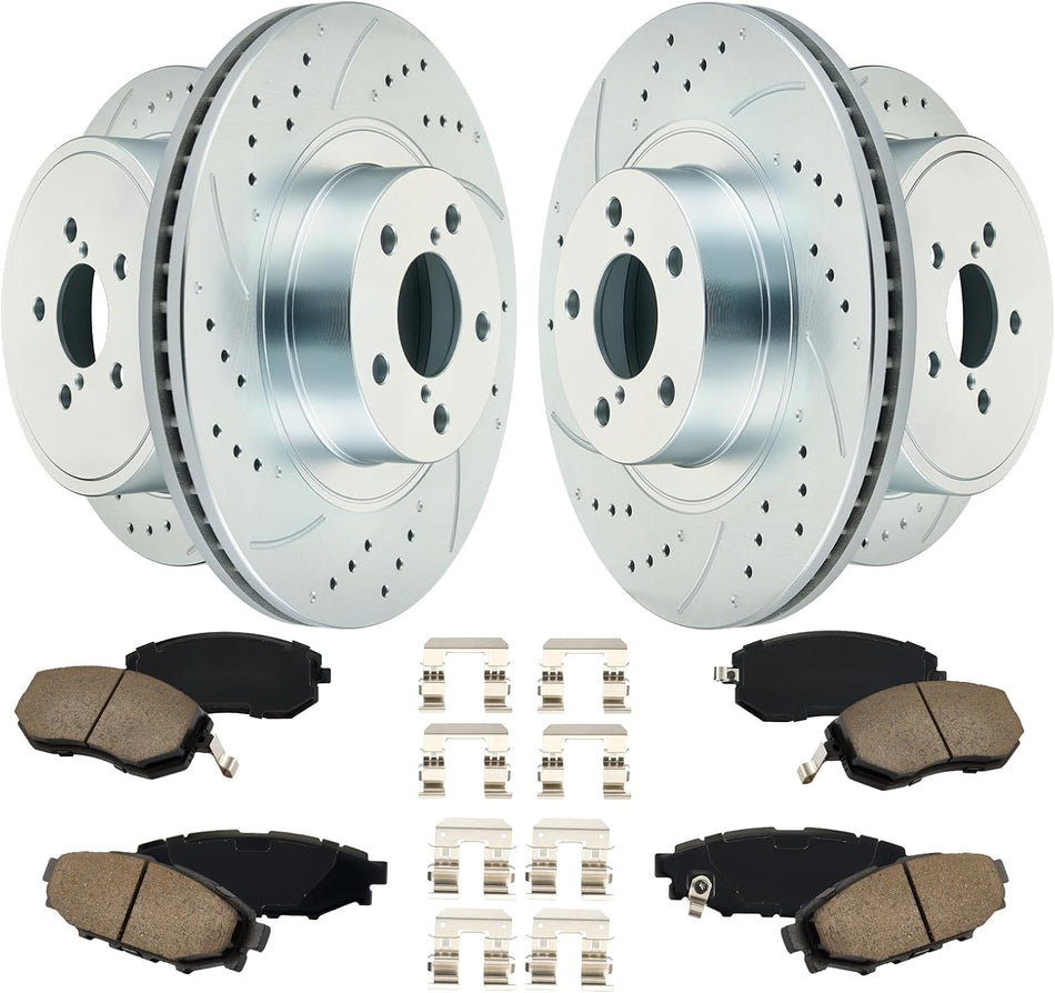 BDFHYK Front and Rear Brake Kit Compatible with Subaru Forester 09-13, Impreza 2013, Outback 10-12, Legacy 10-13, Drilled Slotted Brakes Rotors and Ceramic Brake Pads, Replace S-31407, S-31509, D-929