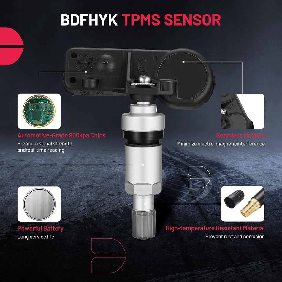 BDFHYK 315MHz TPMS Sensor 4PCS with Aluminum Alloy Valve – Ford, Lincoln, Mercury, Preprogrammed