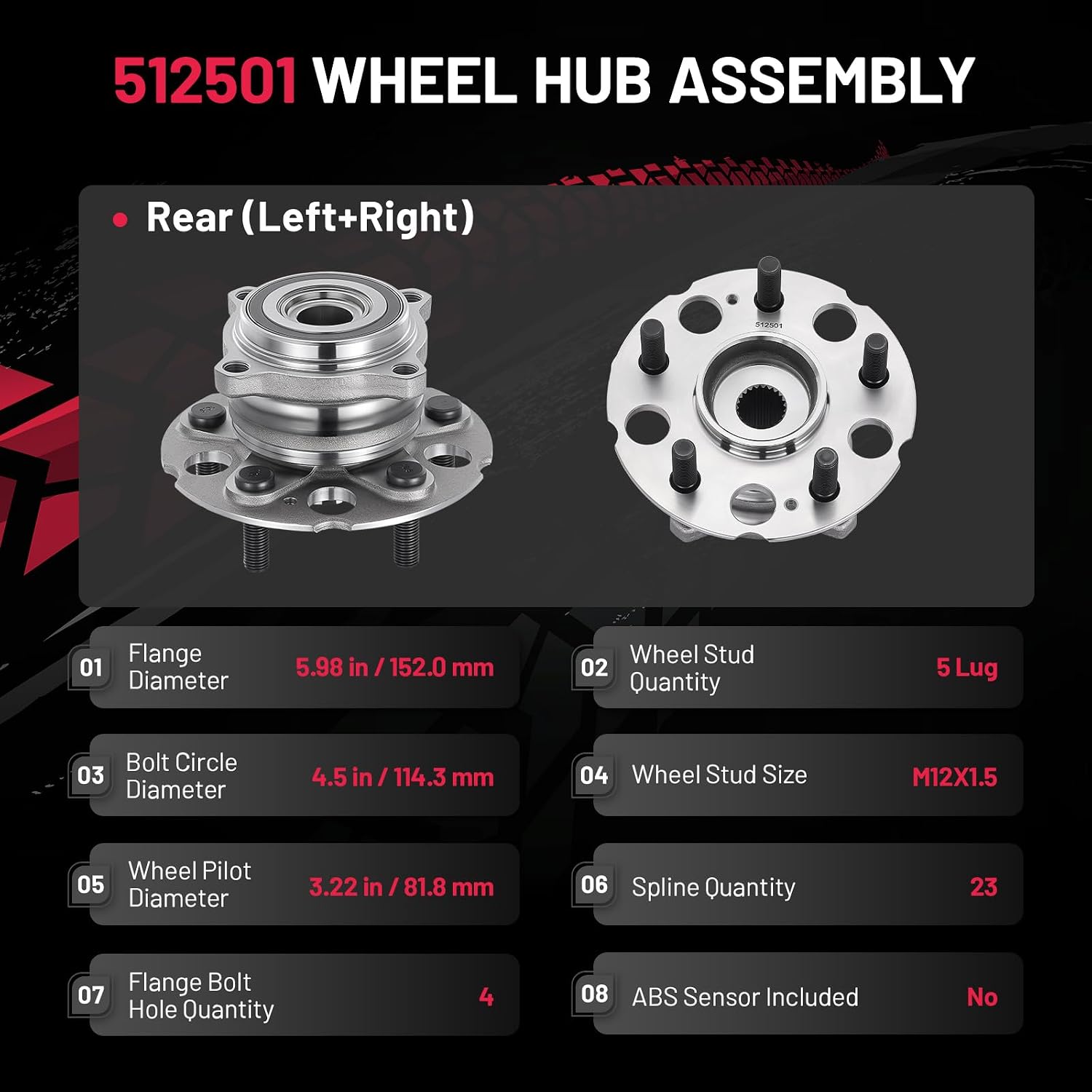 Acura RDX Honda CR-V 512501 rear wheel bearing AWD fitment detail