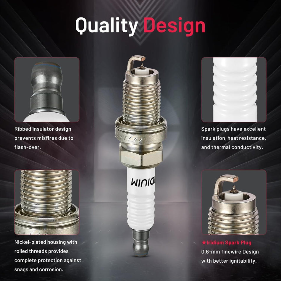 BDFHYK Set of 4 Iridium Spark Plug Compatible with Acura RSX 02-06; Compatible with Honda Accord 03-07,Civic 06-11,CR-V 02-09,Element 03-11,2.0L 2.4L L4,Replacement for 9807B-561BW IZFR6K-11S 5266