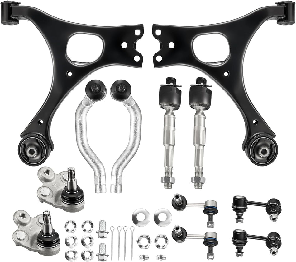 BDFHYK 12PCS Suspension Kit Front Lower Control Arms,with Ball Joint Sway Bar Tie Rod End Compatible with Honda Civic 2006 2007 2008 2009 2010 2011 1.8L Replace K620382 K620383