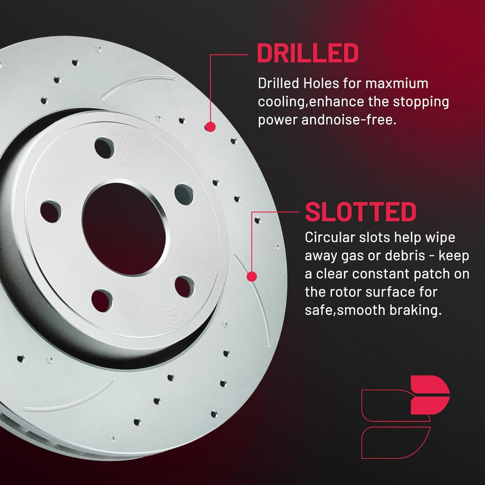 BDFHYK Front and Rear Brake Kit for Dodge Durango 11-20, for Jeep Grand Cherokee 11-18, Drilled Slotted Brakes Rotors and Ceramic Brake Pads, Replace S-53062, S-53061, D-1455