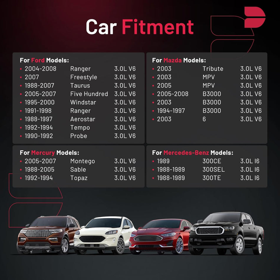 BDFHYK SP413 Iridium Spark Plugs Compatible with Ranger Tempo Probe for Mazda 6 Tribute MPV B3000 Benz 300CE 300SEL 300TE for Mercury Montego Sable 3.0L L6 V6 Engine Replacement for BP5EFS, Set of 6