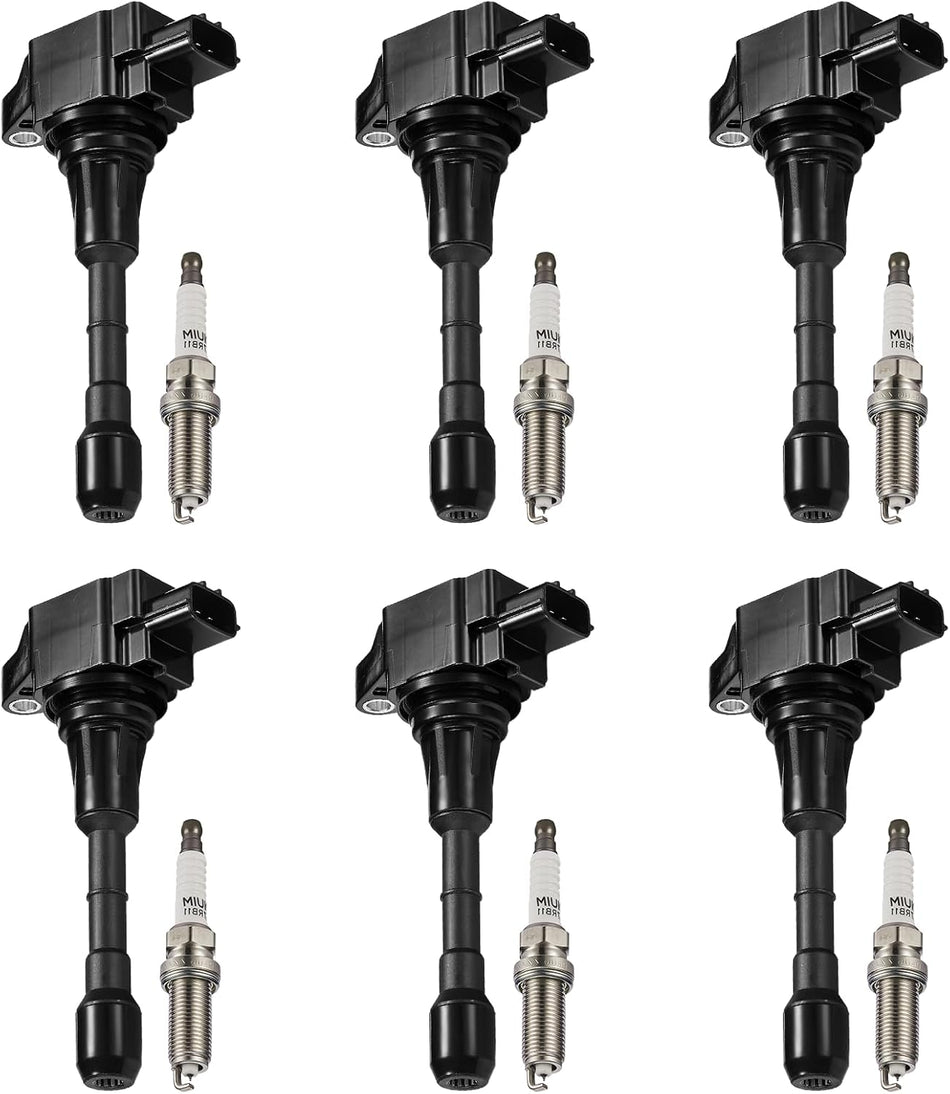 BDFHYK Ignition Coil Pack UF550 and Iridium Spark Plugs 1406 Compatible with Nissan Infiniti Maxima Murano Pathfinder Quest Altima Q50 QX60 FX35 2.5L 3.5L L4 V6 3.2L 3.6L V6, Sets of 6