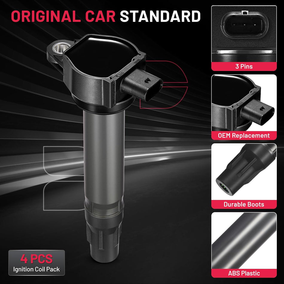 BDFHYK Ignition Coil Pack UF557 Set of 4 Compatible with Dodge Chrysler 200 Sebring Avenger Caliber Journey Compatible with Jeep Compass Patriot 1.8L 2.0L 2.4L L4 Replacement for IC637 IC637SB