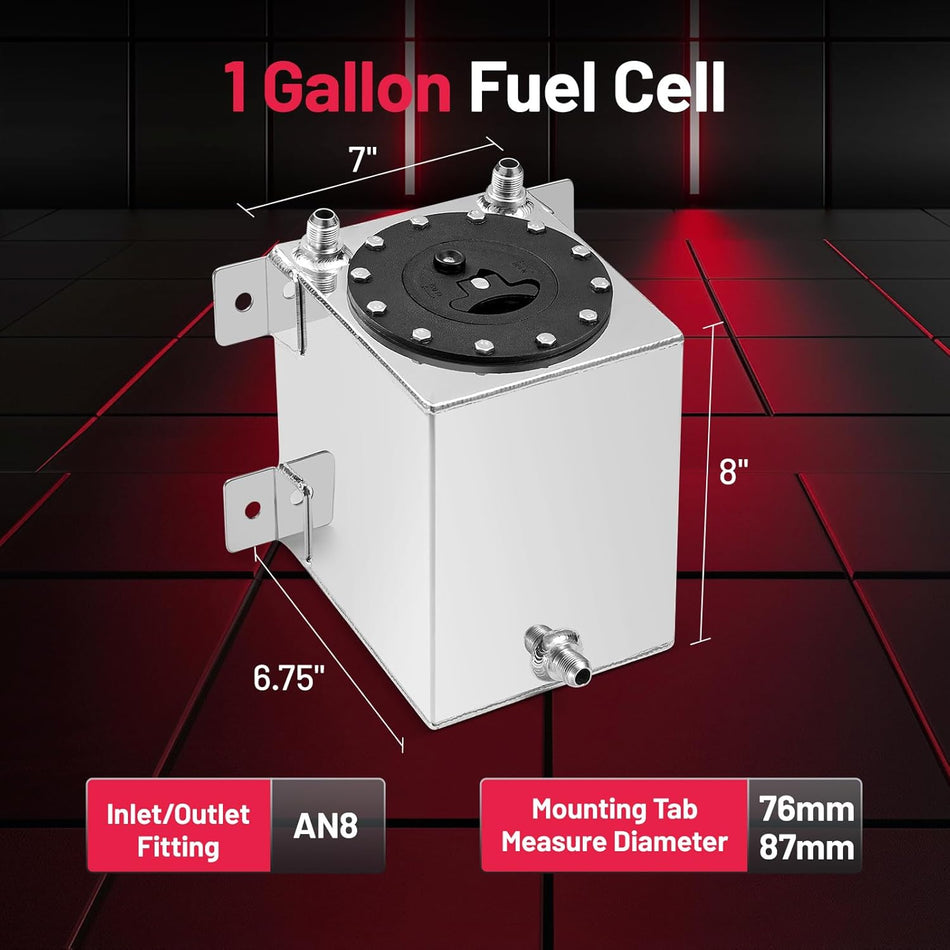 BDFHYK 1 Gallon Fuel Cell Gas Tank Aluminum Polished Sliver with Level Sender 7" (L) x 6.75" (W) x 8" (H) Racing Street Drift Strip Fuel Tank Fuel Cap