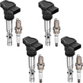 BDFHYK 4 Ignition Coil UF411 and 4 Iridium Spark Plug 6458 For VW Beetle Golf Jetta Passat, Audi A4 A6 1.8L 2.7L L4 V6