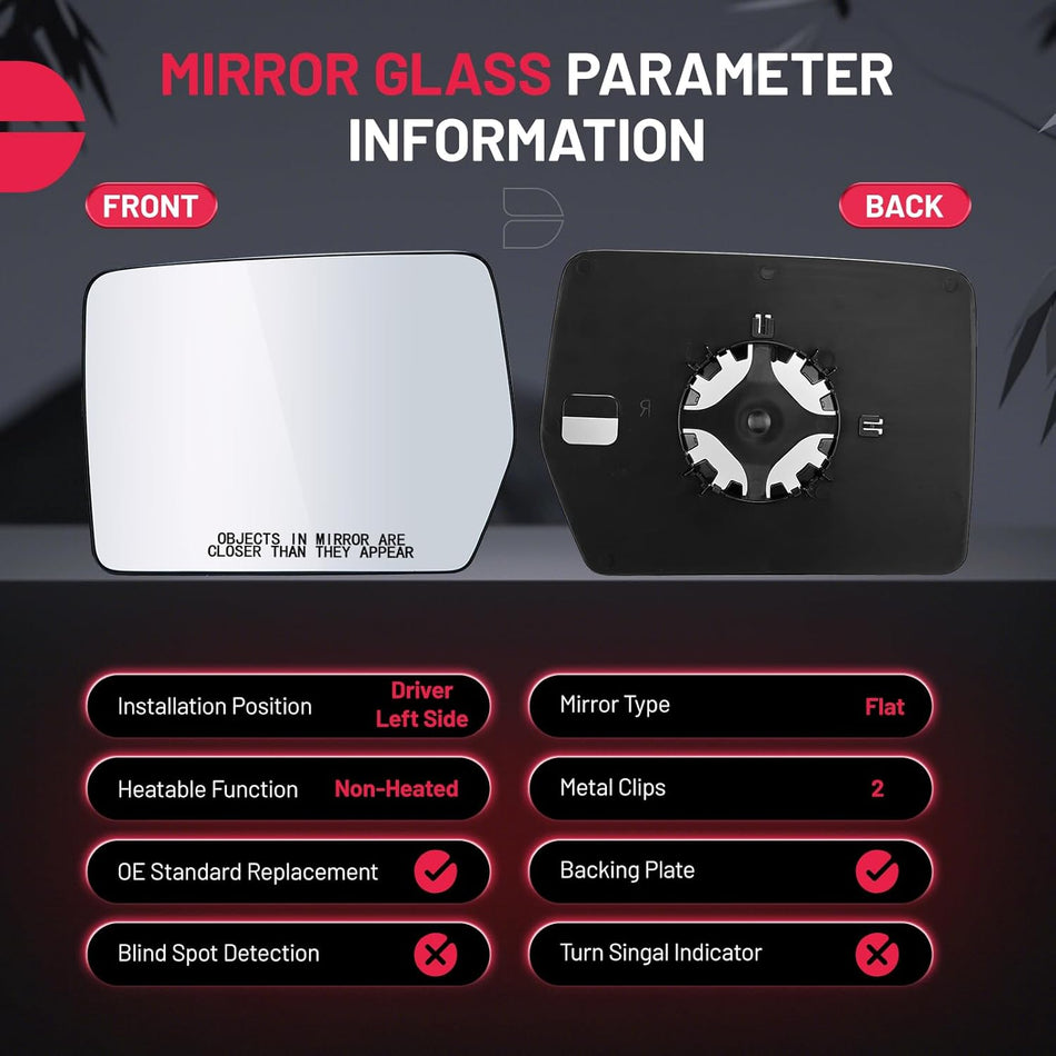 BDFHYK Mirror Glass Compatible With 2004 2005 2006 2007 2008 2009 2010 F-150 Side View Exterior Mirror with backing plate (Left Side)