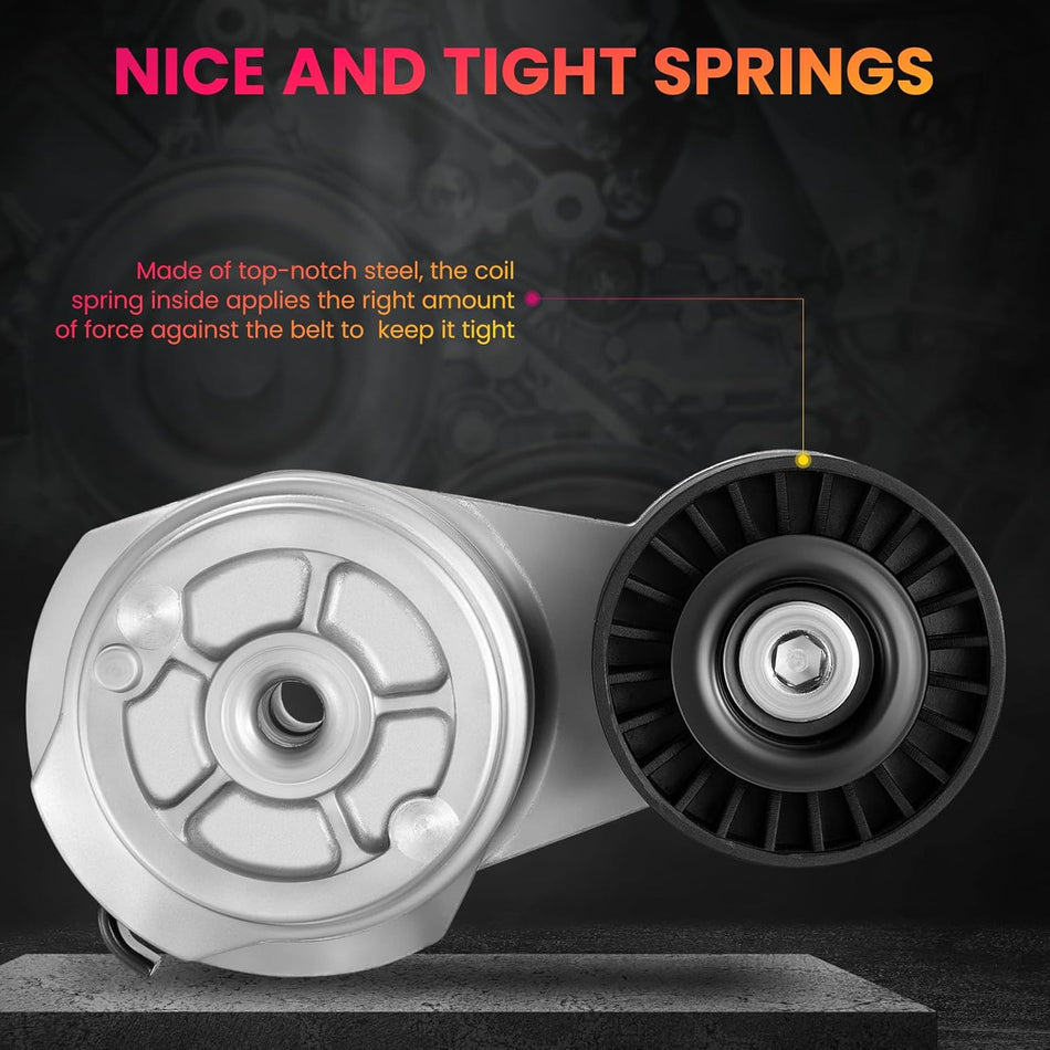 BDFHYK 38285 89362 Belt Tensioner Assembly is compatible with 2011-2022 Ram 2500/3500/4500/5500, compatible with Autocar LLC, compatible with Xpert/Xspotter On Road, Fits 5.9L and 6.7L engines.