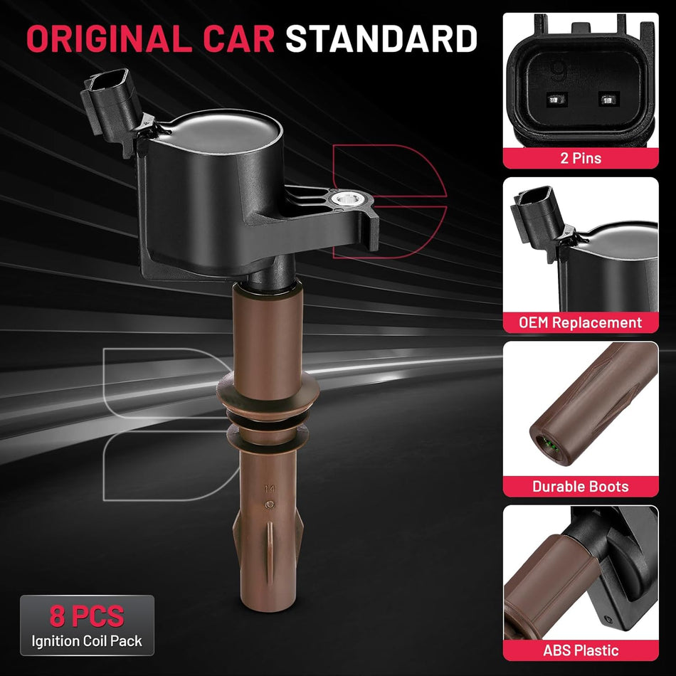 BDFHYK DG521 Ignition Coil Pack Compatible with Lincoln Mark LT Navigator, F150 F250 F350 F450 Expedition Explorer Mustang, Mountaineer 4.6L 5.4L 6.8L V8 V10 Coil for C1659 FD509 Set of 8